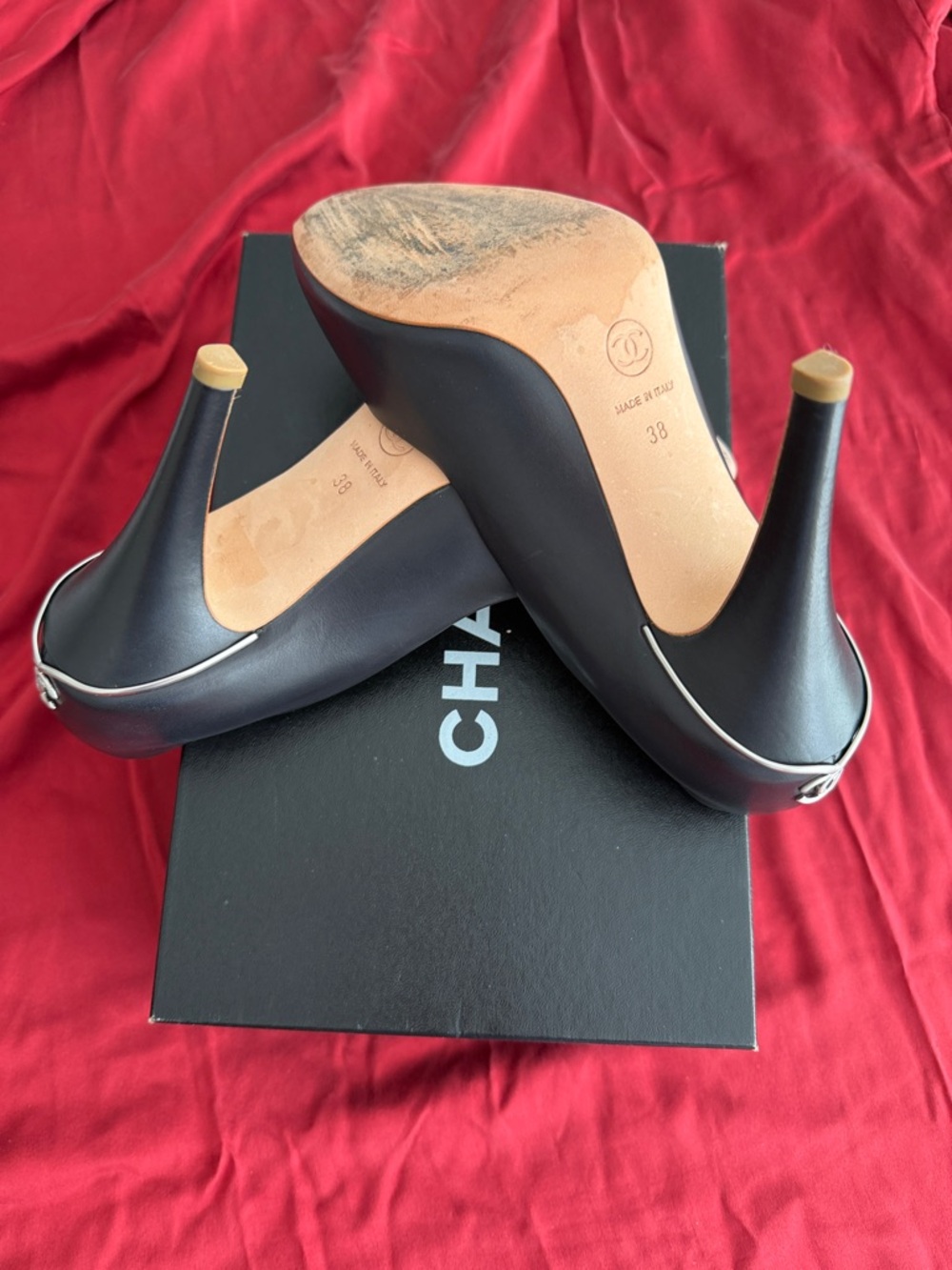 CHANEL Black Leather Peep-Toe Pumps - Picture 2 of 5